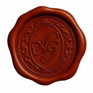 Sceau rouge Élégance Tailleur avec le monogramme AG signature Bien à vous ! Amorim Gabrielle